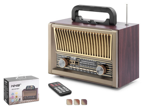 NS2076BT Bluetooth Nostaljik FM Radyo USB TF AUX Kumandalı Taşınabilir Hoparlör - Maun