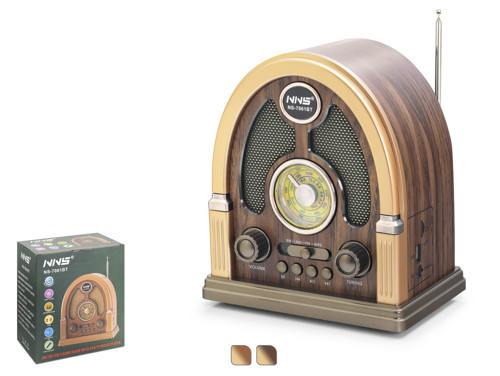 NS7061BT Bluetooth Nostaljik FM Radyo TWS USB TF AUX Hoparlör - Kahverengi