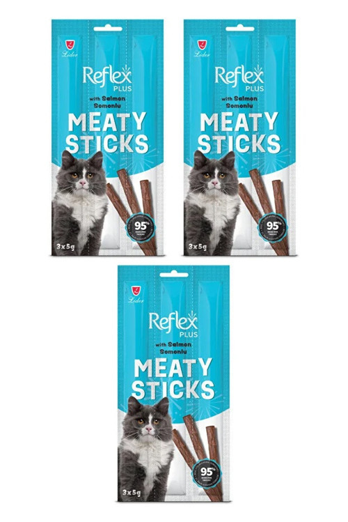 Plus Meaty Sticks Somonlu Kedi Ödül Çubuğu 15gr (3lü) x 3 Paket