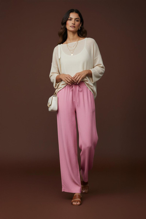 Kadın Beli Lastikli Bağlamalı Bol Pantolon - 20646PNT - PINK