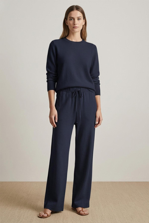 Kadın Bol Paça Keten Pantolon -20736PNT - NAVY