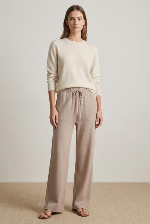 Kadın Bol Paça Keten Pantolon -20736PNT - BEIGE