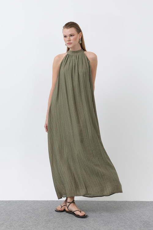 Kadın Halter Yaka Elbise - 32322ELB - KHAKI