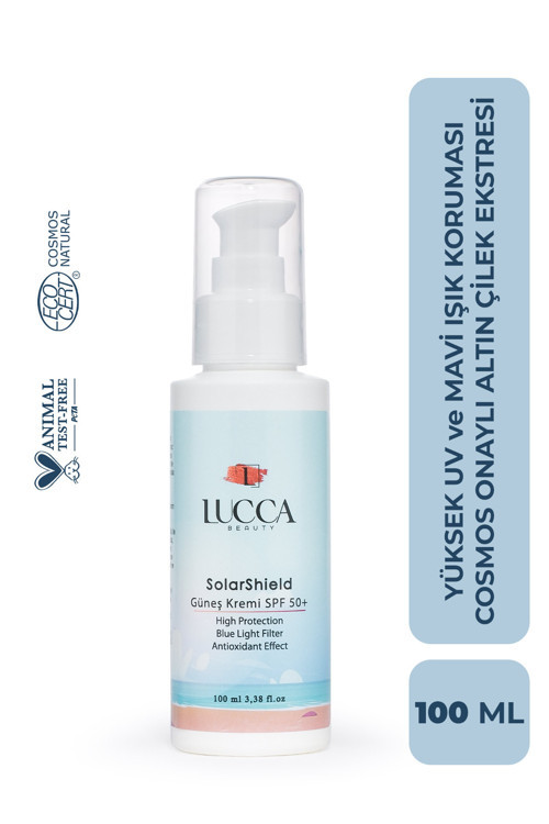 Lucca SolarShield Güneş Kremi 100 ml - 50+ SPF Yüksek Koruma, COSMOS Sertifikalı ve Su Bazlı Krem