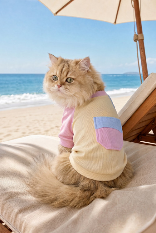 Soft Sun Kedi Tişörtü | Cepli Şeker Renkli Yazlık Kedi Kıyafeti