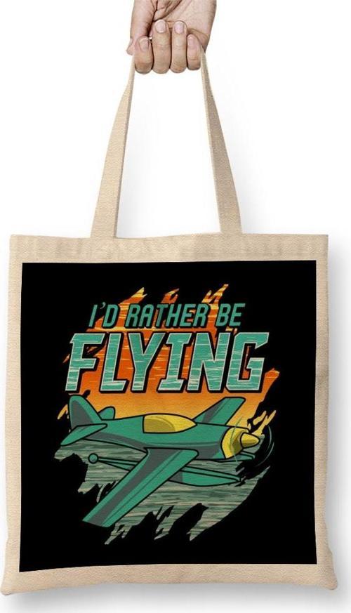 I D Rather Be Flying Retro Airplane Pilot Aviation Bez Çanta Uzun Saplı