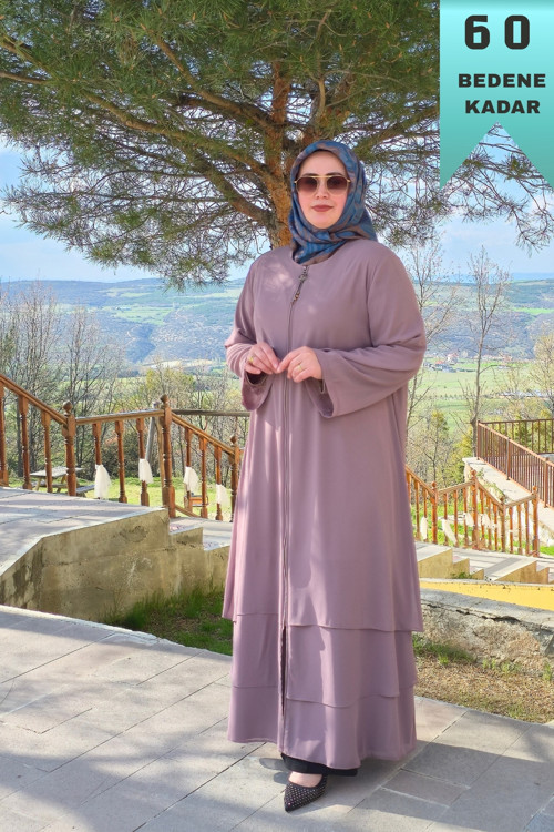 Kadın Tesettür Giyim Büyük Beden Üç Katlı Astarlı Abaya Ferace