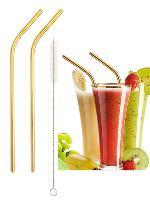Gold 2 Li Paslanmaz Çelik Pipet + Temizleme Fırçası