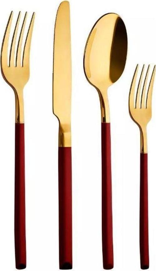 Soho Prestige Kırmızı Gold Çatal Kaşık Bıçak 24 Parça
