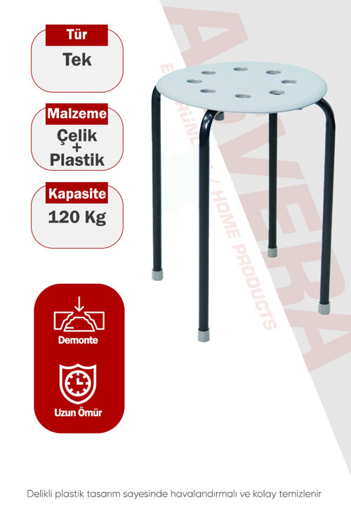 Otto Metal Ayaklı Mutfak Ve Balkon Taburesi - İstiflenebilir Portatif Modern Tabure