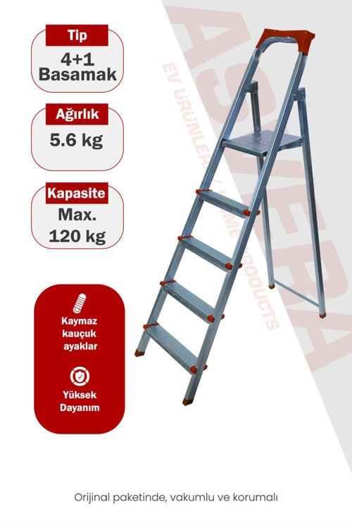 4+1 (5 Basamaklı) Ev Tipi Katlanabilir Profil Merdiven - Sağlam Çelik Boya Merdiveni