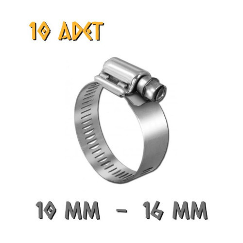 Ayarlanabilir Hortum Kelepçesi - 10-16 mm. - 10 Adet