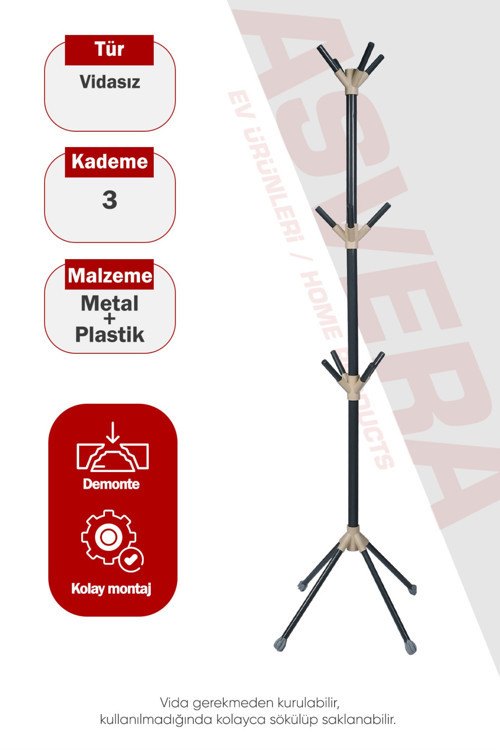 T.E.A.K. Moderna Ayaklı Portmanto Askılık - Modern Metal Elbise Şapka Çanta Askısı