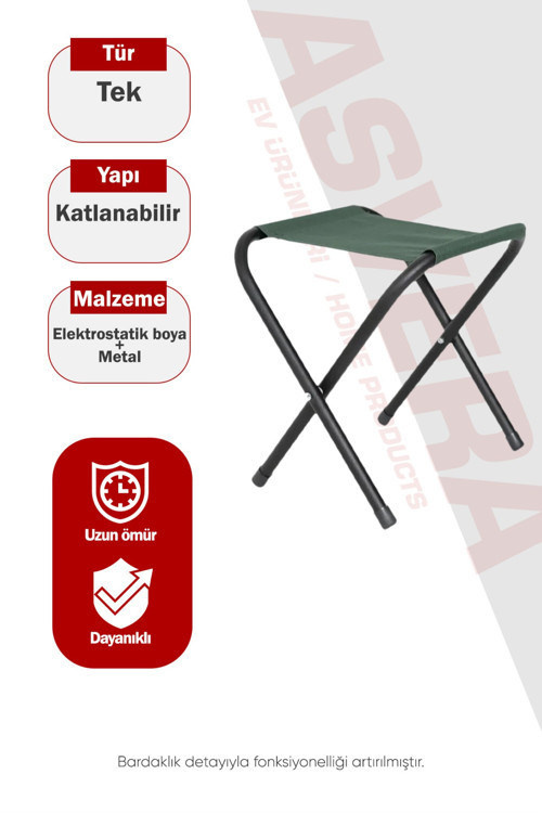 Katlanabilir Metal Kamp Taburesi - Portatif Balıkçı Piknik Ve Plaj Taburesi
