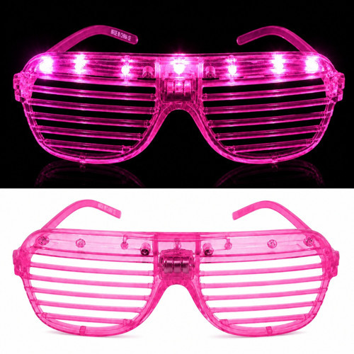 LED Işıklı Panjur Parti Gözlüğü Pembe Renk Shutter Gözlük (4604)