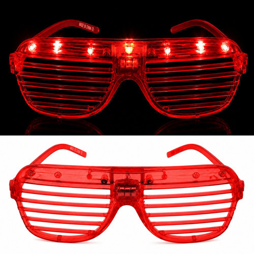 LED Işıklı Panjur Parti Gözlüğü Kırmızı Renk Shutter Gözlük (4604)