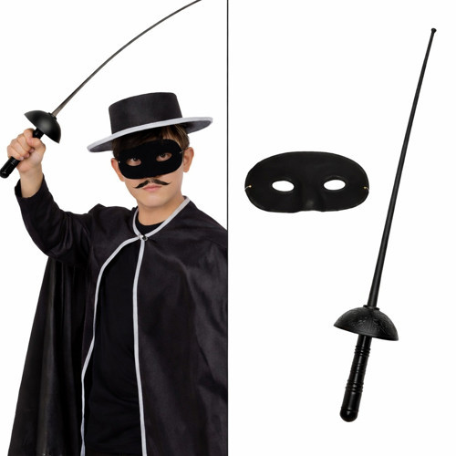 Zorro Kostüm Plastik Aksesuar Seti – Maske ve Kılıç (67 cm) (4604)