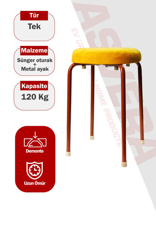 Pufy Minderli Metal Mutfak Ve Balkon Taburesi - 100 kg Kapasiteli Lüks Puf Tabure