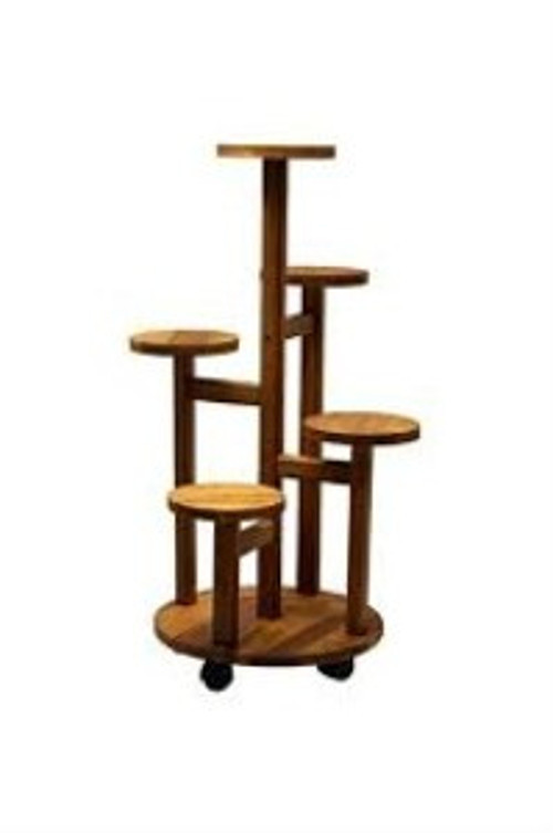 Tekerlekli 5 Raflı Metal Ahşap Çiçeklik Standı - Taşınabilir Modern Saksılık Rafı