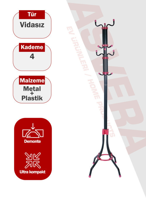 33-004 T.E.A.K. 360° Dönerli Demonte Portmanto - Portatif Metal Elbise Şapka Askı Standı