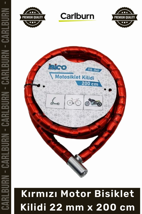 #Kilit Zırhlı Çelik Güvenli Scooter Motosiklet Kırmızı Motor Bisiklet Kilidi 22 mm x 200 cm