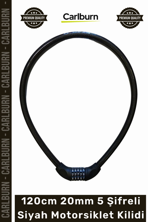 #Kilit Güvenlikli Zırhlı Çelik Halatlı YM747 120cm 20mm 5 Şifreli Siyah Motorsiklet Kilidi