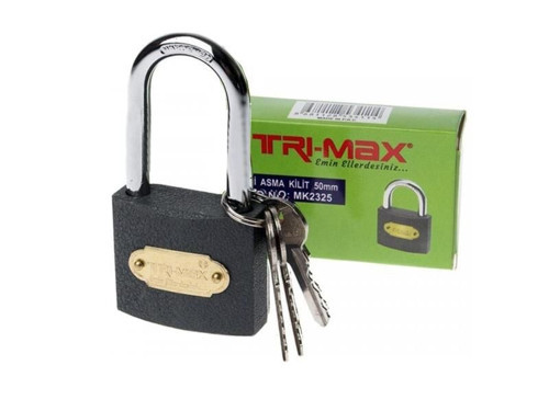 Tri-max Gri Döküm Uzun Asma Kilit 63 mm BAYTEC