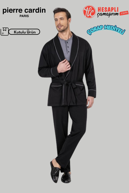 Premium Robdöşambırlı Pamuk Uzun Kollu Pijama Atlet Boxer Çorap Kutulu Damat Çeyiz Set