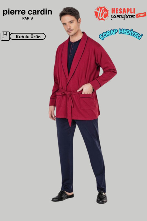 Premium Robdöşambırlı Pamuk Uzun Kollu Pijama Atlet Boxer Çorap Kutulu Damat Çeyiz Set