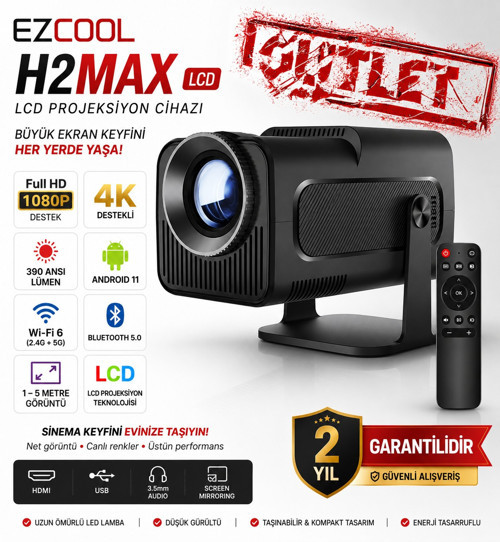 H2 Max 390 Ansı-lümen Fullhd Android 11 Akıllı Projeksiyon Cihazı