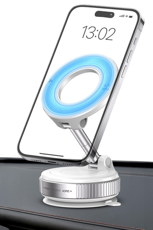 MagnetPRO 360° Ayarlanabilir Araç İçi Masa Üstü Vakumlu Mıknatıslı Magsafe Telefon Tutucu Beyaz