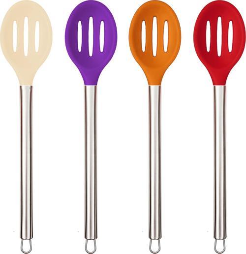 Çelik Saplı Silikon Delikli Kaşık 34Cm