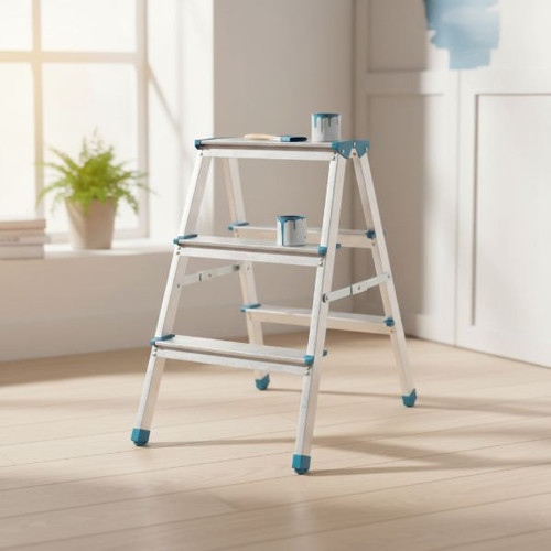3+3 Çift Basamaklı Alüminyum Metal Merdiven Katlanabilir Model