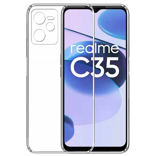 Realme C35 Kılıfı - Kamera Korumalı Ultra İnce Şeffaf Silikon Toka