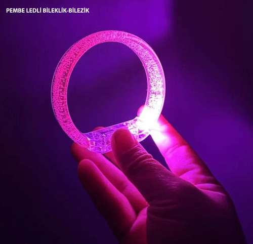 Pembe LED Işıklı Baskı Yapılabilen Pilli Bileklik Bilezik 1,5 cm Genişlik Parti Aksesuarları