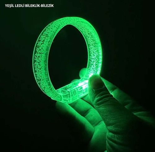 Yeşil LED Işıklı Baskı Yapılabilen Pilli Bileklik Bilezik 1,5 cm Genişlik Parti Aksesuarları