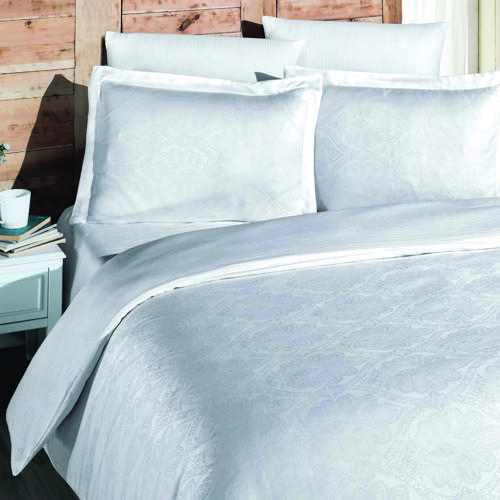 Jakarlı Saten Marko Beyaz Double Nevresim Takımı