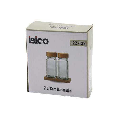 2PCS Bambu Kapaklı Cam Tuzluk - Biberlik - Baharatlık 120 ml