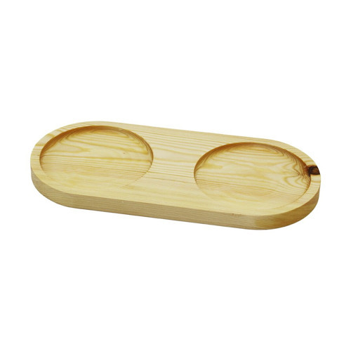 2 Bölmeli - Oval Açık Renk=sade Ahşap Yağdanlık Altlık 27X12.5 cm