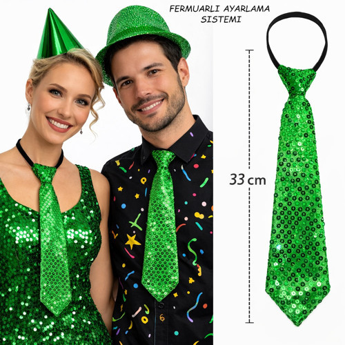 Yeşil Renk Pul Payetli Işıltılı Parti Kravatı 33 cm Diğer Aksesuar