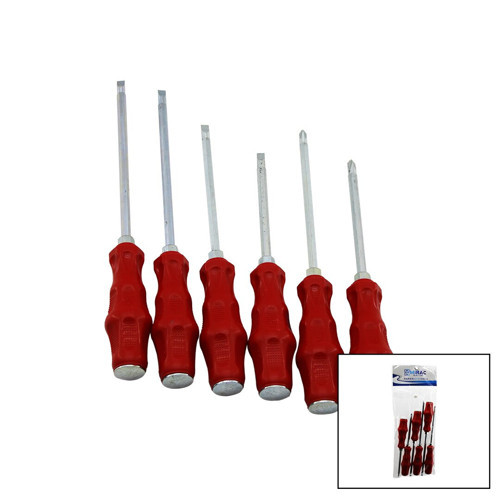 PVC Ambalaj Kırmızı - Plastik Saplı Darbeli 6LI Set Çift Taraflı Tornavida Takımı