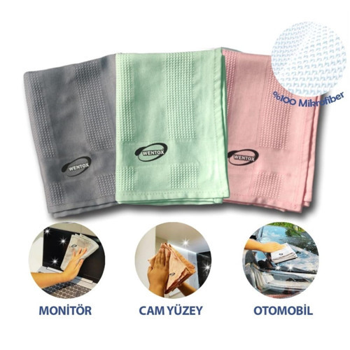 İz Bırakmayan Mikrofiber Temizlik Bezi 3'lü Set Cam ve Ayna Silme Toz Alma Temizlik