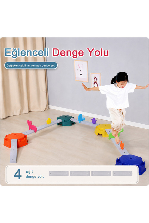 Çocuk Denge Oyunu Seti Montessori Kaydırmaz Denge Yolu Ve Platform Oyuncağı - 4 Adet Eşit Parça Denge Yolu