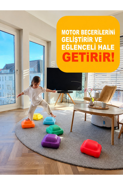 Çocuklar İçin Renkli Adım Taşları - Denge Oyunu - Epp Eğitici Oyuncak Seti - 6 Parça - Saklama Ve Taşıma Filesi Dahil
