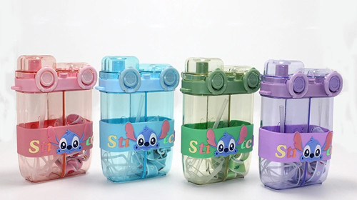 Stitch Çift Bölmeli Pipetli Matara & Suluk