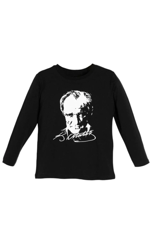 Atatürk Baskılı İmza Detay Siyah Uzun Kollu sweatshirt