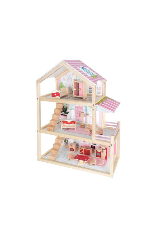 T2014 Ahşap Oyun Evi 3 Katlı Pembe -Okutan Hobi