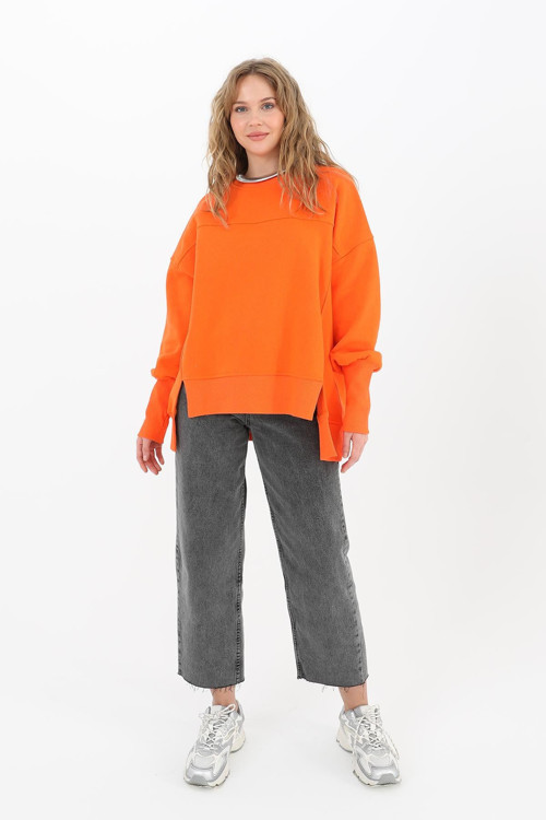 Kadın Asimetrik Kesim Sweatshirt - 32106SWT - ORANGE