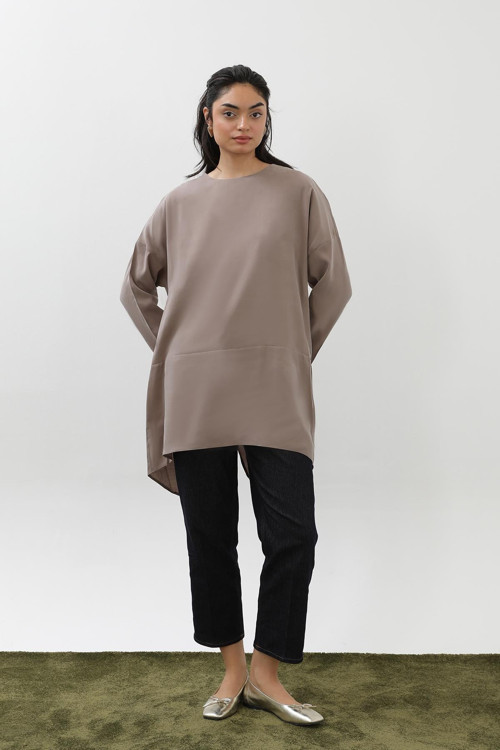 Kadın Arkası Çapraz Yırtmaçlı Tunik - 10675TUN - MINK