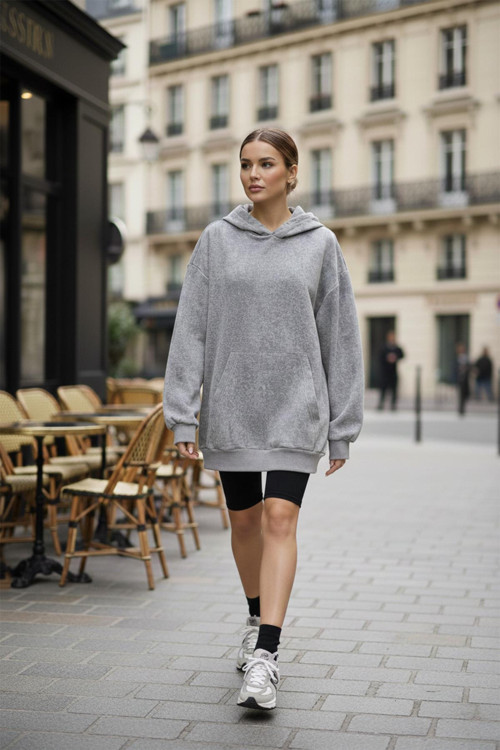 Kadın Kapüşonlu Baskılı Sweatshirt -32135SWT - GREY